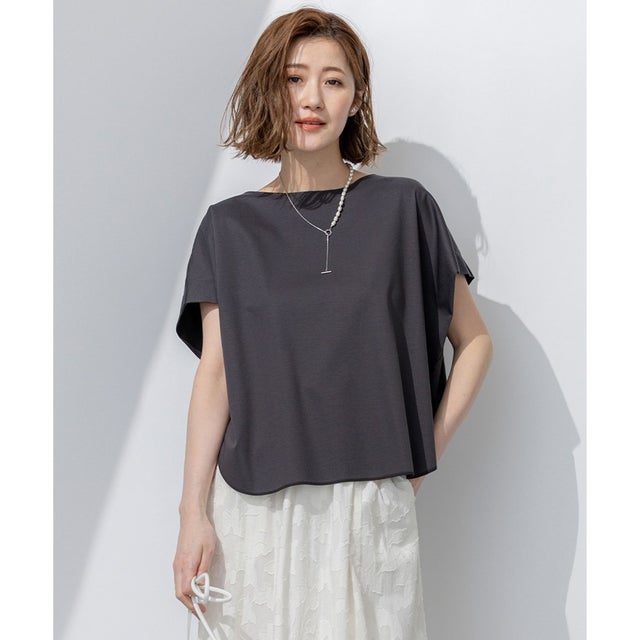 【汗じみ防止/洗える】スムースデザイン フレンチスリーブ Tシャツ （グレー系）