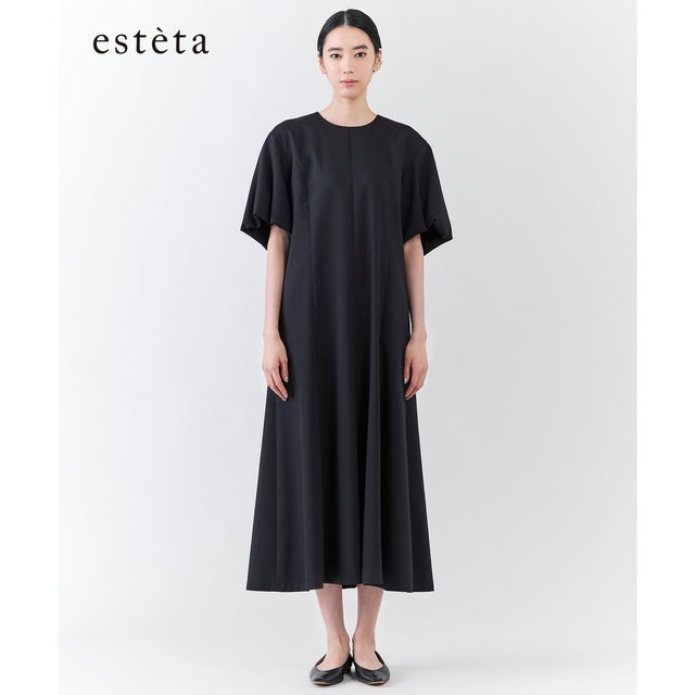 【エステータ】ライトダブルクロス ワンピース （ブラック系）