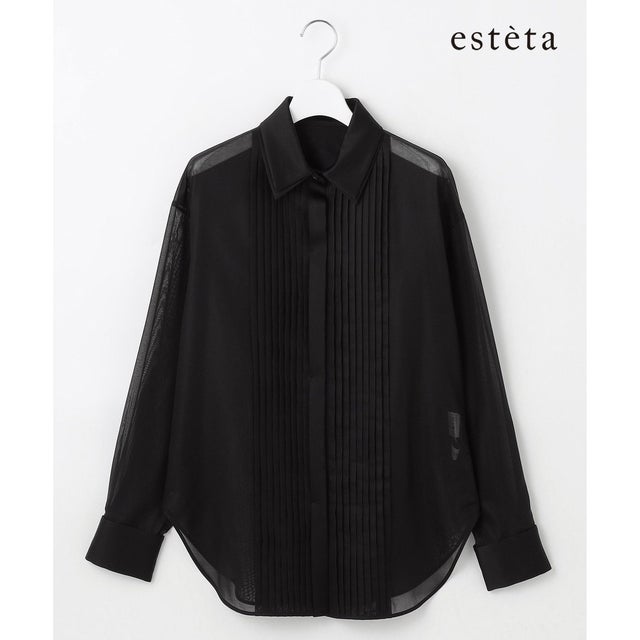 【エステータ】コットンオーガンジー ドレスシャツ （ブラック系）
