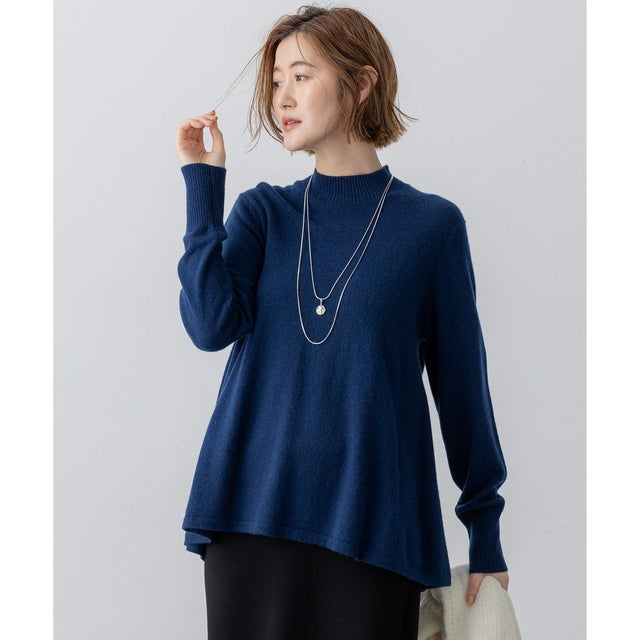 【洗える】ピュアカシミヤ フレア ニット （ブルー系）