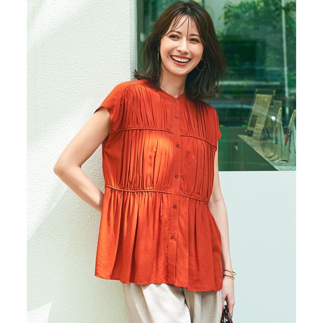 【接触冷感/WEB&一部店舗限定】レーヨンスパローン ティアード ブラウス （テラコッタ系）