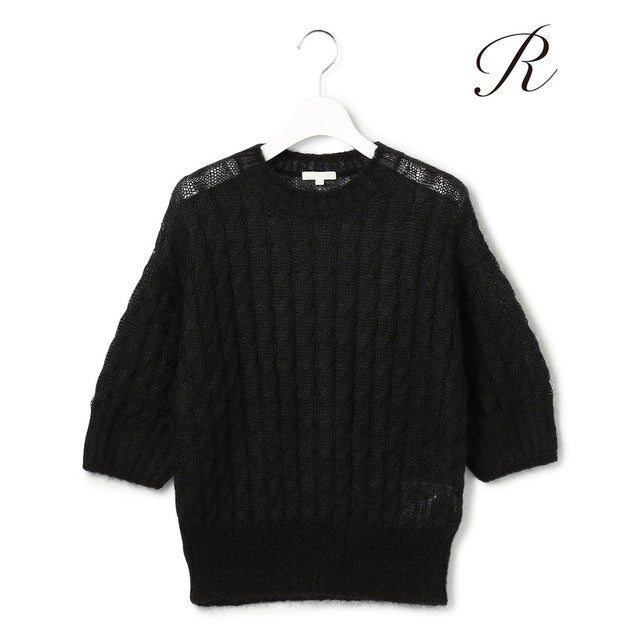 【R(アール)】モヘヤ混 ケーブルニット （ブラック系）