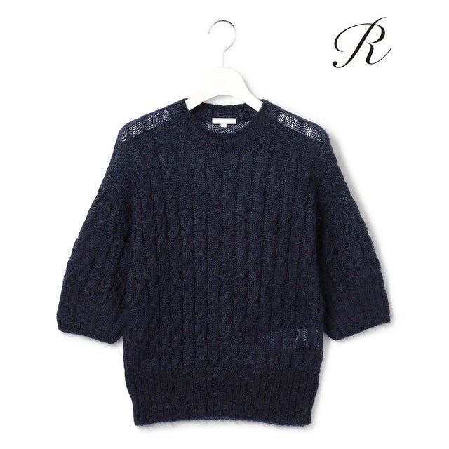【R(アール)】モヘヤ混 ケーブルニット （ネイビー系）