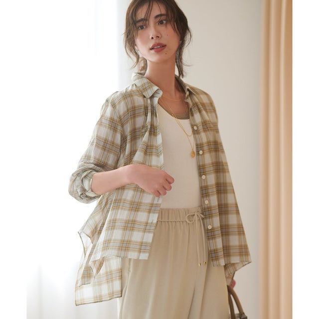 【WEB&一部店舗限定】シアーコットン チェック シャツ （ベージュチェック）