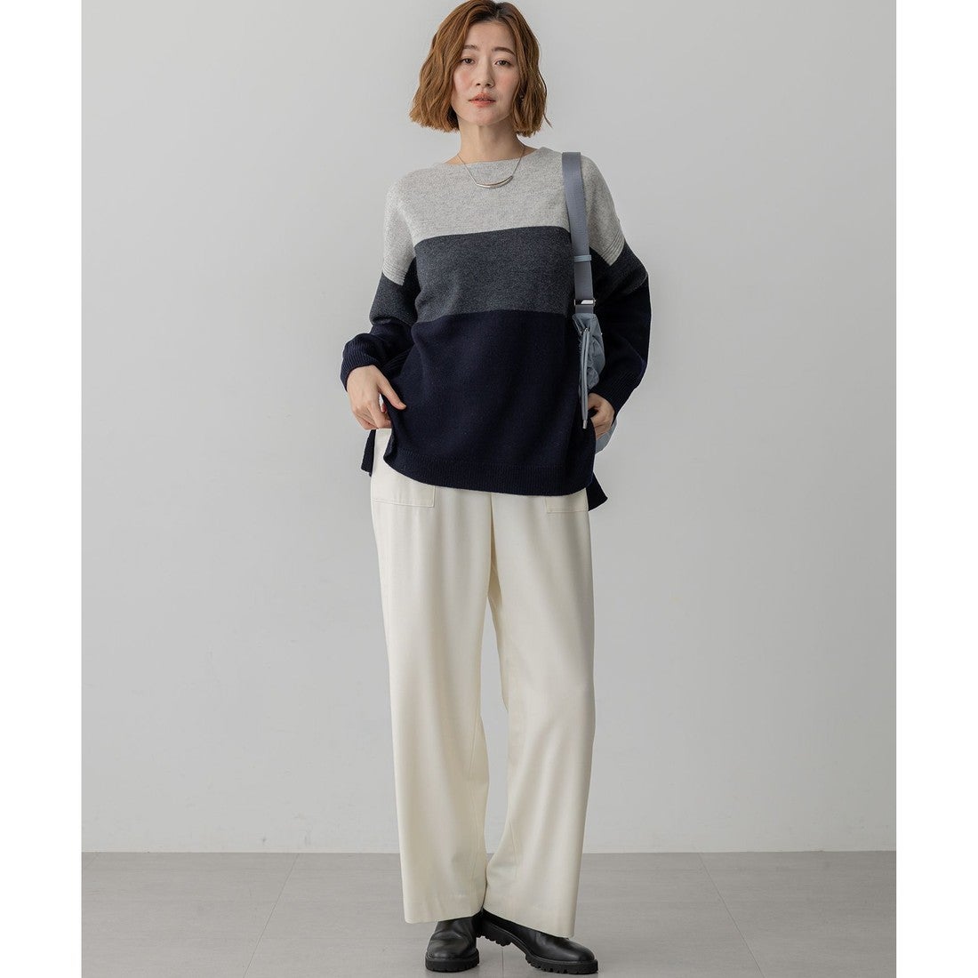 23区 S 【洗える】ウールカシミヤ カラーブロック チュニック ニット