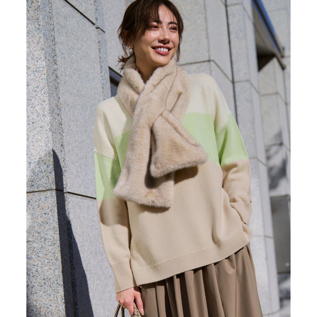23区 S 【洗える】ウールカシミヤ カラーブロック チュニック ニット