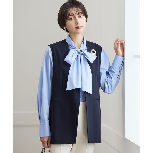 【セットアップ対応/洗える】トリアセダブルジョーゼット ジレ （ネイビー系）