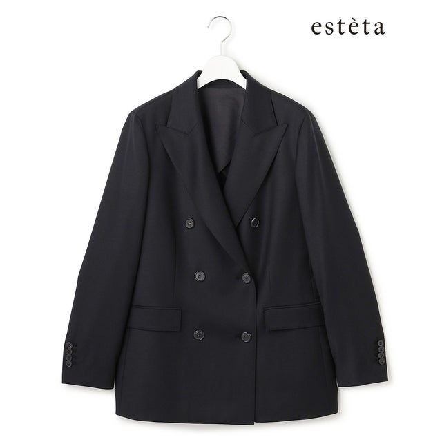 【エステータ/Precious掲載】ウールシルクギャバジン ダブルブレストジャケット （ブラック系）