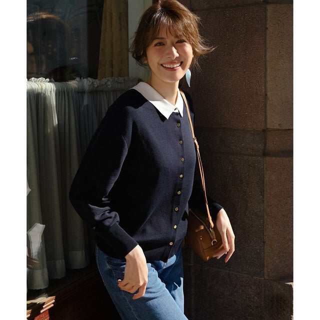 【WEB&一部店舗限定】バイカラーデザイン 2WAY ニット （ネイビー系）