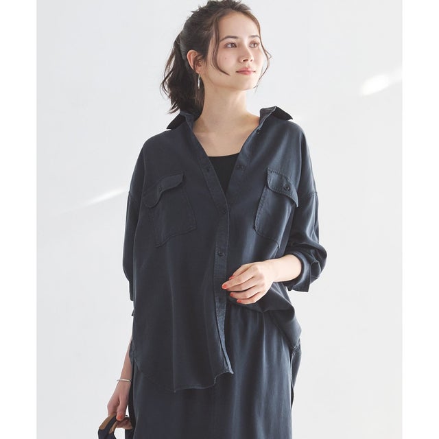 【SLOW/一部店舗限定】ガーメントツイル 2WAY シャツ （ネイビー系）