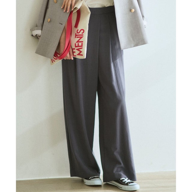 【VERY・CLASSY.掲載】ドレープツイル アシンメトリー ワイド パンツ （グレー系）