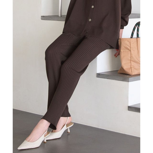 【SLOW/一部店舗限定】ホールガーメント リブニット パンツ （ダークブラウン系）