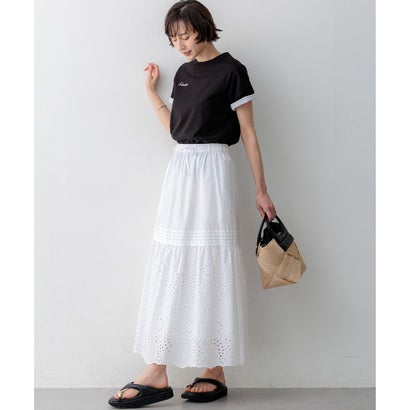 【Oggi掲載】バック刺繍 メッセージロゴ Tシャツ （ベージュ系）｜詳細画像