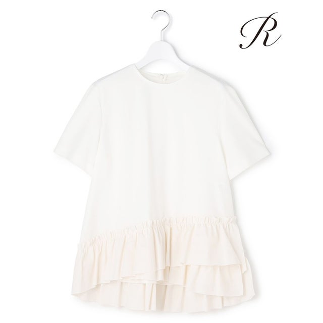 【R(アール)】クロスフリルジャージー ランダムフリル Tシャツ （ホワイト系）