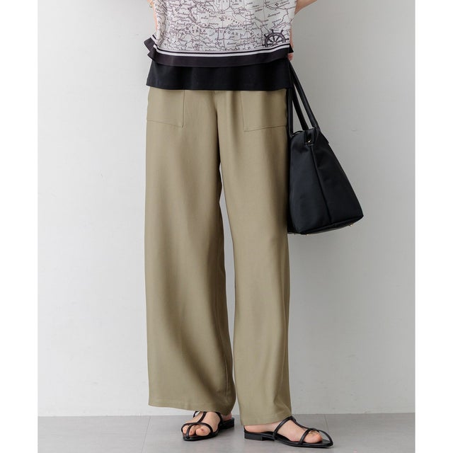 【見上愛さん着用/CLASSY.・STORY・Oggi掲載】ブライトカルゼ ワイド パンツ （カーキ系）