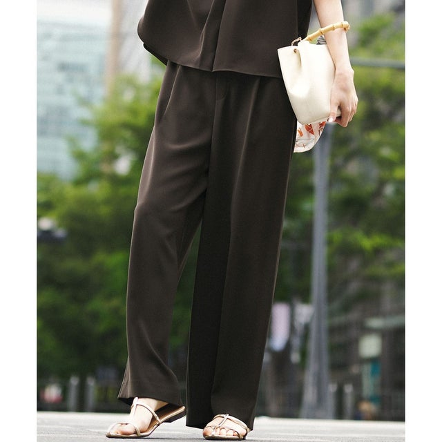 【WEB&一部店舗限定】ストレッチジョーゼット ワイドパンツ （ダークブラウン系）