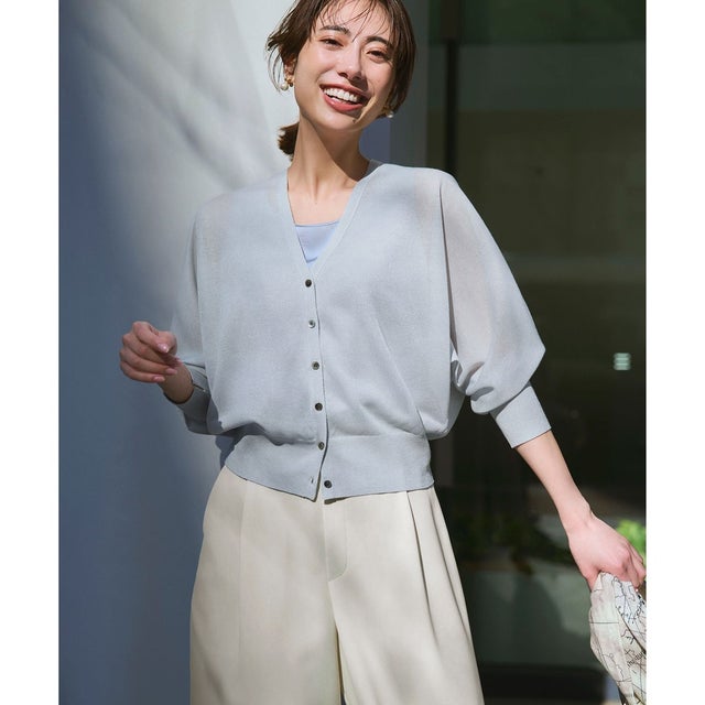 【WEB&一部店舗限定カラーあり】シャイニーシアー ドルマンスリーブ カーディガン （スカイブルー系）