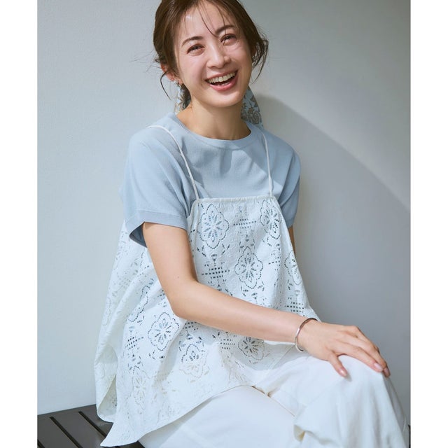【新色追加/見上愛さん着用/BAILA掲載】レーヨンポリエステルストレッチ プルオーバー ニット （スカイブルー系）
