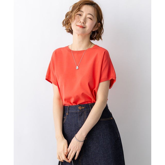 【新色追加/見上愛さん着用/BAILA掲載】レーヨンポリエステルストレッチ プルオーバー ニット （ライトオレンジ系）