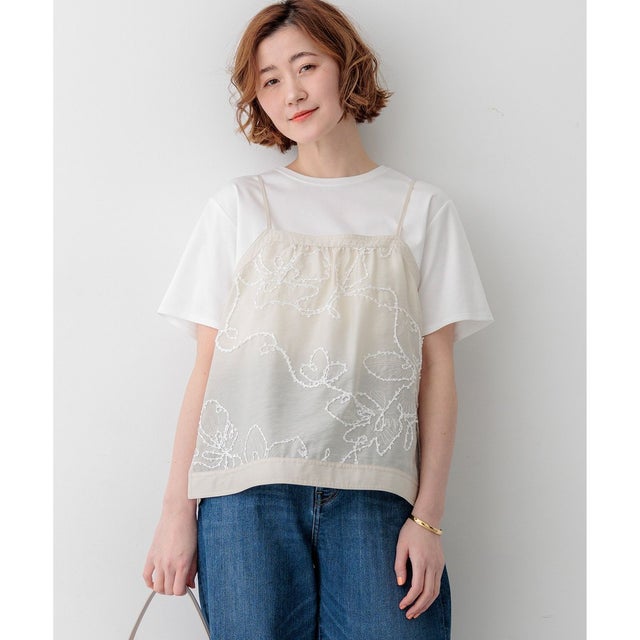 シアーエンブロイダリー キャミソール コンビ Tシャツ （ホワイト系）