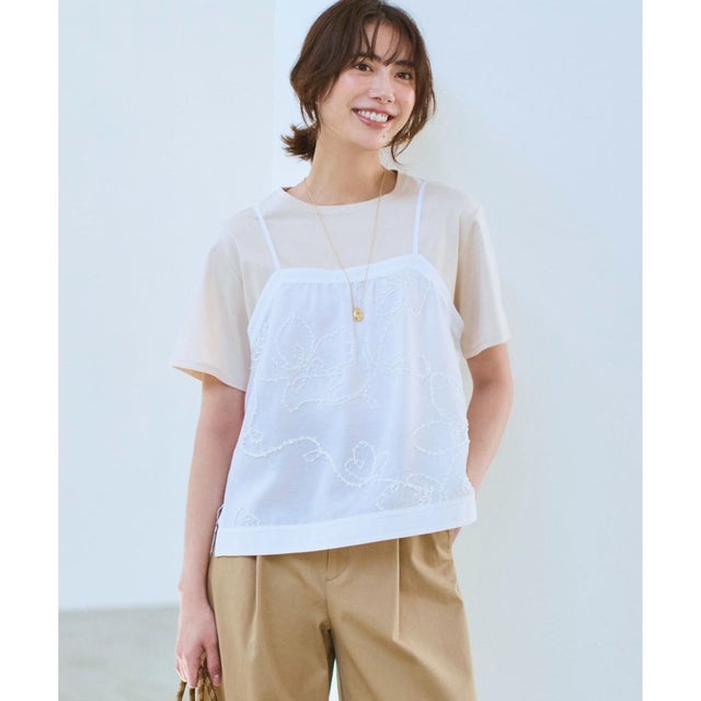 シアーエンブロイダリー キャミソール コンビ Tシャツ （ベージュ系）