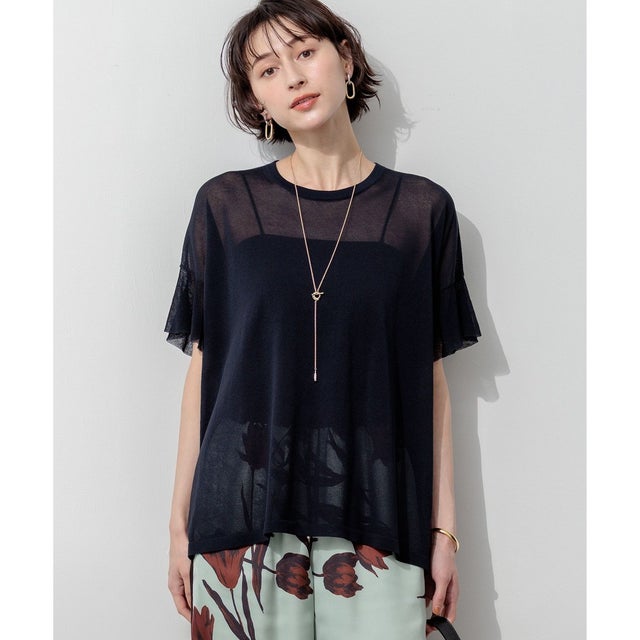 ライトシアー フリルスリーブ ニット （ネイビー系）