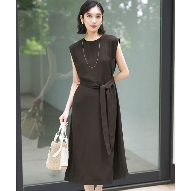 ストレッチジョーゼット スリーブレス ワンピース （ダークブラウン系）