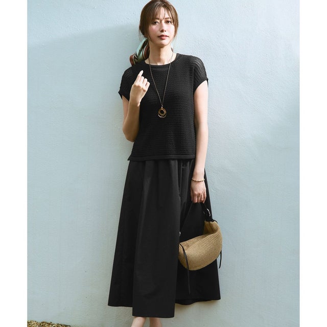 ニット レイヤード セットアップ ワンピース （ブラック系）