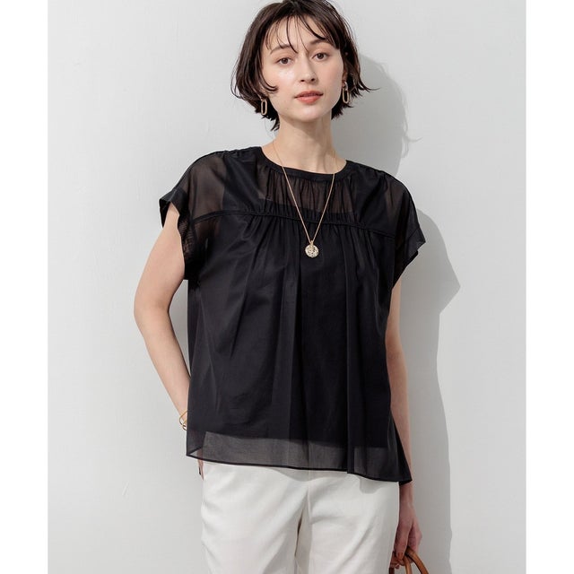 アキハコンビ ギャザーデザイン ブラウス （ブラック系）