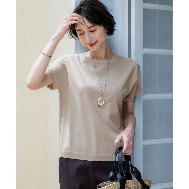 レーヨンポリエステルストレッチ プルオーバー ラメ ニット （ゴールド系）