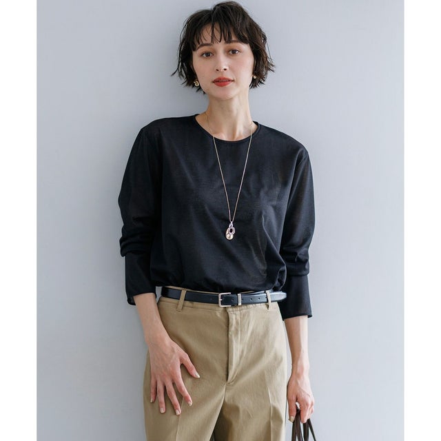 シアー ロングスリーブ Tシャツ （ブラック系）