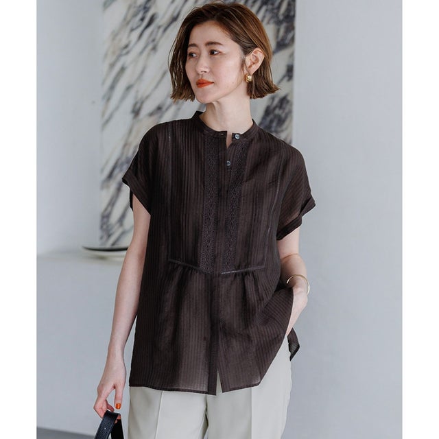 【WEB&一部店舗限定】レースピンタック フレンチスリーブ ブラウス （ダークブラウン系）
