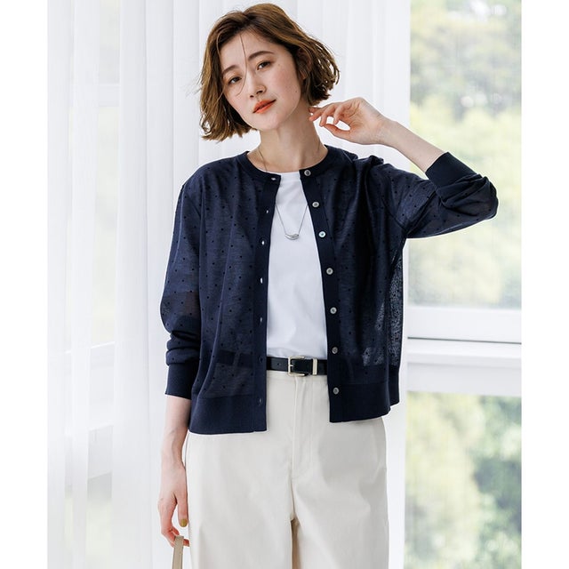 【WEB&一部店舗限定カラーあり】シアードット クルーネック カーディガン （[WEB&一部店舗限定]ネイビー系）