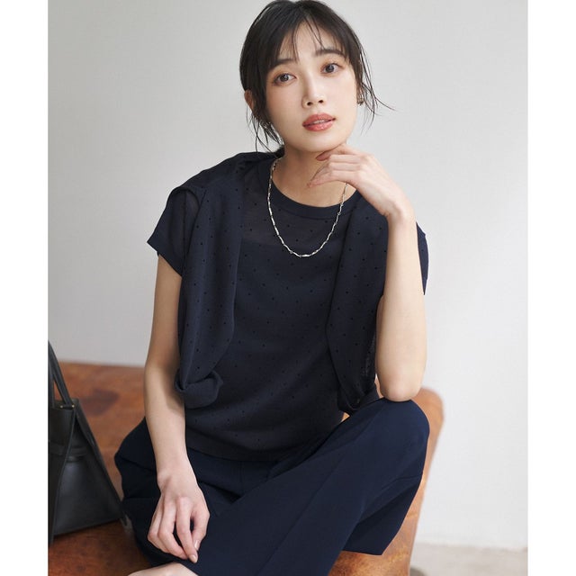 【WEB&一部店舗限定カラーあり】シアードット フレンチスリーブ ニット （[WEB&一部店舗限定]ネイビー系）