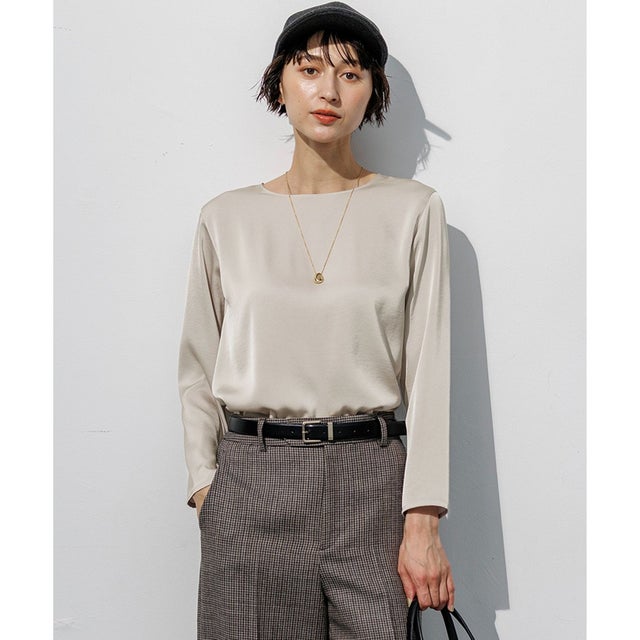 サテン ロングスリーブ Tシャツ （サンド系）