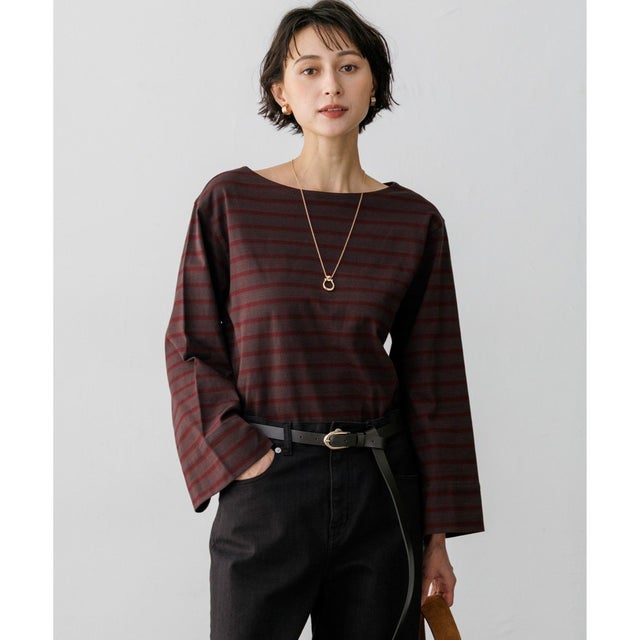 【SLOW/一部店舗限定】ワイドスリーブ Tシャツ （ダークブラウン×ボルドー系）