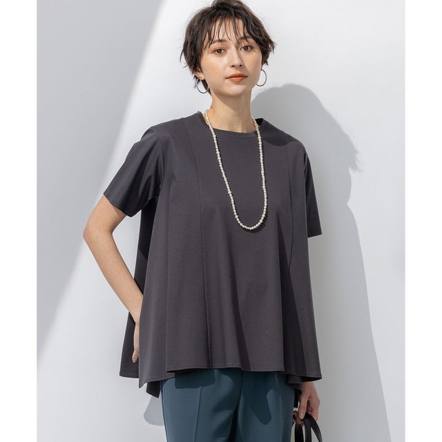 【GLOW6月号掲載/汗じみ防止】スムースデザイン フレア  Tシャツ （グレー系）