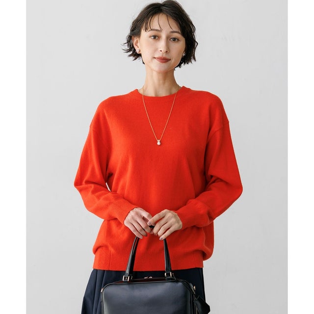 【見上愛さん着用】ピュアカシミヤ クルーネック ニット （レッド系）