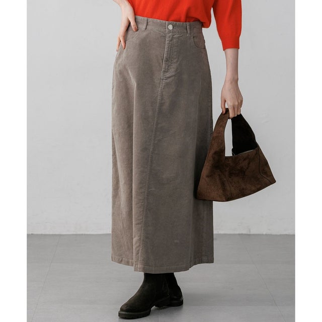コットンコーデュロイストレッチ Aラインスカート （ライトグレー系）