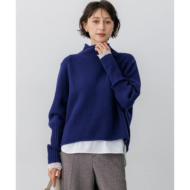 【一部予約/WEB&一部店舗限定カラーあり】カシミヤブレンド ロールネック ニット （ダルブルー系）