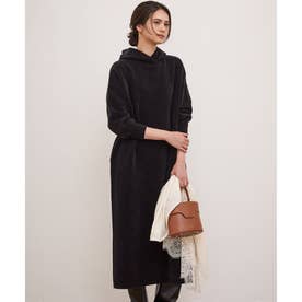 【SLOW/一部店舗限定】ベロアライク ニット フーデット ワンピース （ブラック系）