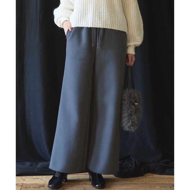 【SLOW/一部店舗限定】ウォームテリー ワイドパンツ （ブルーグレー系）