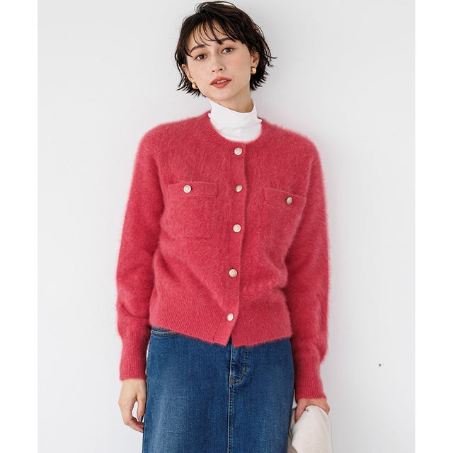 フォックスカシミヤファー ゴールドボタン カーディガン （レッド系）