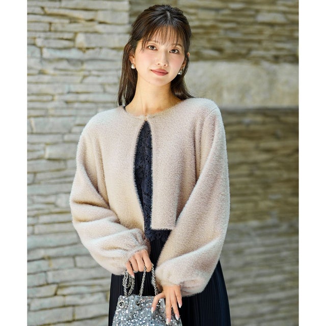 【Lily Calin】フェザーニット カーディガン （ライトグレー）