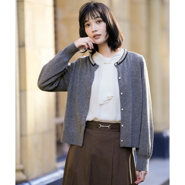 ジュエルカシミヤミックスニット カーディガン （スレート）