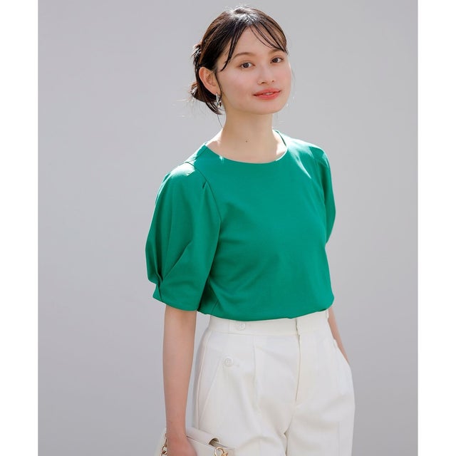 【撥水・汗ジミ防止・UVケア・洗える】袖タック Tシャツ （グリーン）