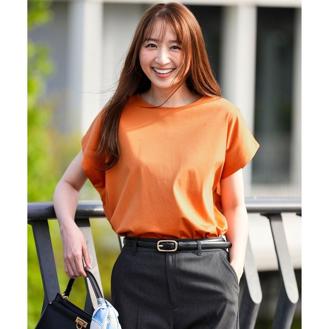 【シルクタッチさら魅せTシャツ】後ろコクーン プルオーバー （オレンジ）