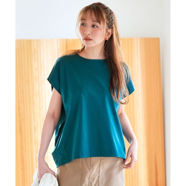 【シルクタッチさら魅せTシャツ】後ろコクーン プルオーバー （ダークグリーン）