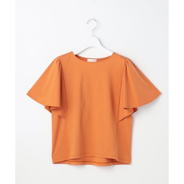 【シルクタッチさら魅せTシャツ】袖フレア プルオーバー （オレンジ）