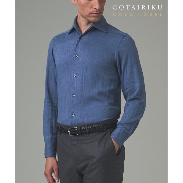 GOLD LABEL/WEB&一部店舗限定【Thomas Mason】コットンカシミヤ フラノシャツ （ダルブルー系）